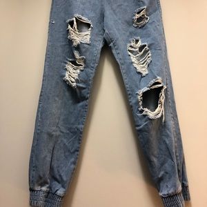 Distressed loose fit jegging joggers